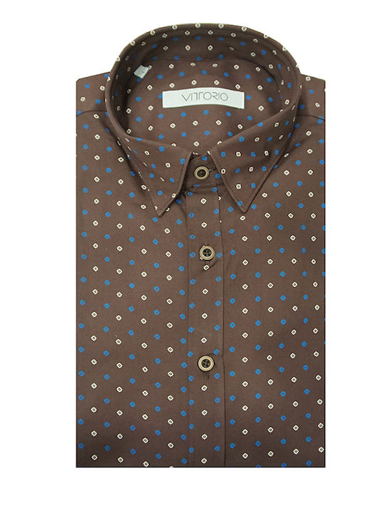 Langärmlig Baumwolle Hemd Polka Dot Braun