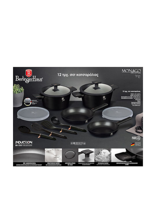 Berlinger Haus Monaco Collection Cookware Set Made of Aluminum Black with Non-stick Interior Coating 4 Pieces