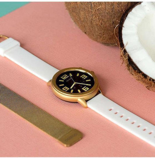 Oozoo Q00316 45mm Smartwatch με Παλμογράφο (Χρυσό/Λευκό)
