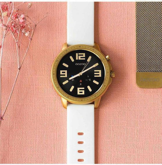 Oozoo Q00316 45mm Smartwatch με Παλμογράφο (Χρυσό/Λευκό)