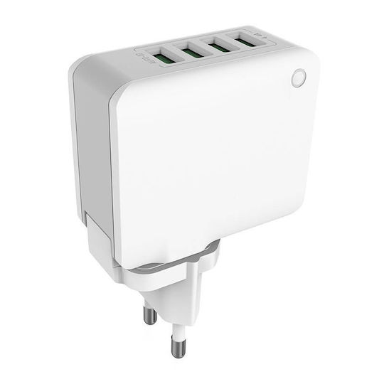 Ldnio Φορτιστής Χωρίς Καλώδιο με 4 Θύρες USB-A Λευκός (A4403 UK)