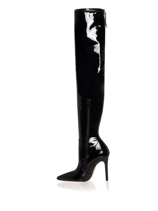 Damenstiefel Über dem Knie aus Lackleder Schwarz