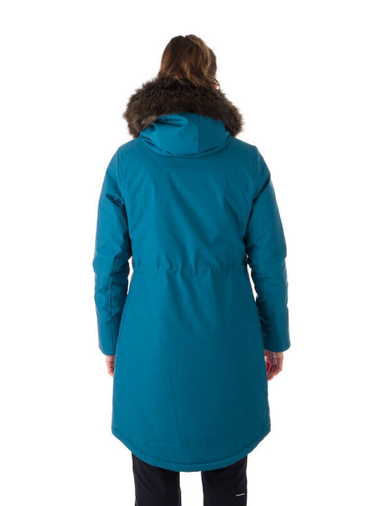 Northfinder Lang Damen Parka Jacke mit pelziger Kapuze für Winter Mineral Blue