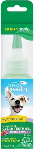 Tropiclean Fresh Breath Clean Teeth Oral Care Gel Zahnpflege Gel Hund gegen Mundgeruch mit Geschmack Beeren 59gr
