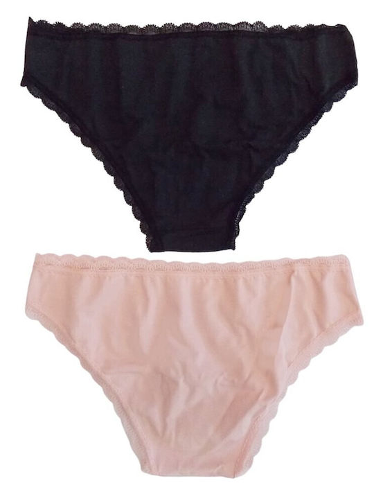 Cotonella Women's Mini Slip 2 Pieces Black-Pink