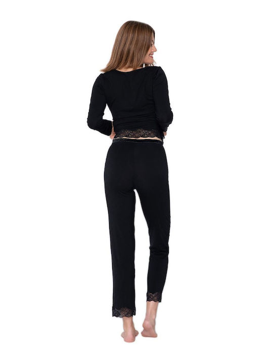 Luna Winter Damen Pyjama-Oberteil Schwarz