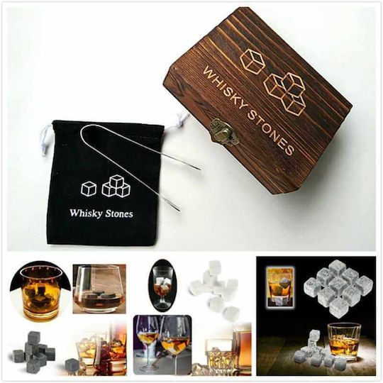 Giftland 50-02 Διακοσμητικά Παγάκια Πέτρινα Λευκά με Θήκη Αποθήκευσης & Τσιμπίδα 9τμχ