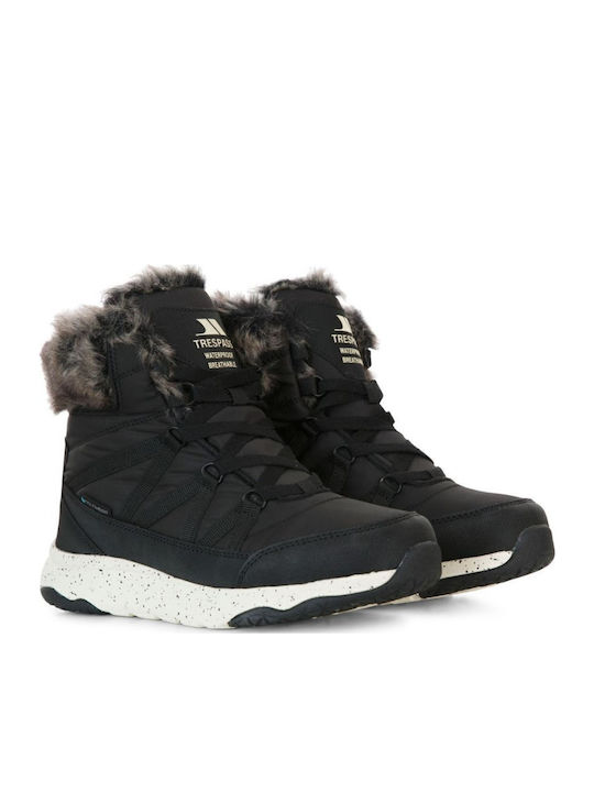 Leather Women's Ankle Boots Platform & Fur Black