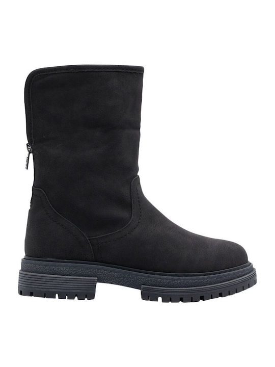 Autumn Suede Γυναικεία Μποτάκια Αστραγάλου με Γούνα Μαύρα