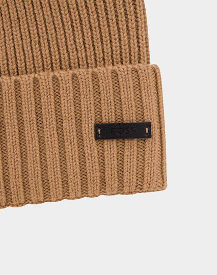 Beanie Männer Beanie mit Rippstrick in Beige Farbe