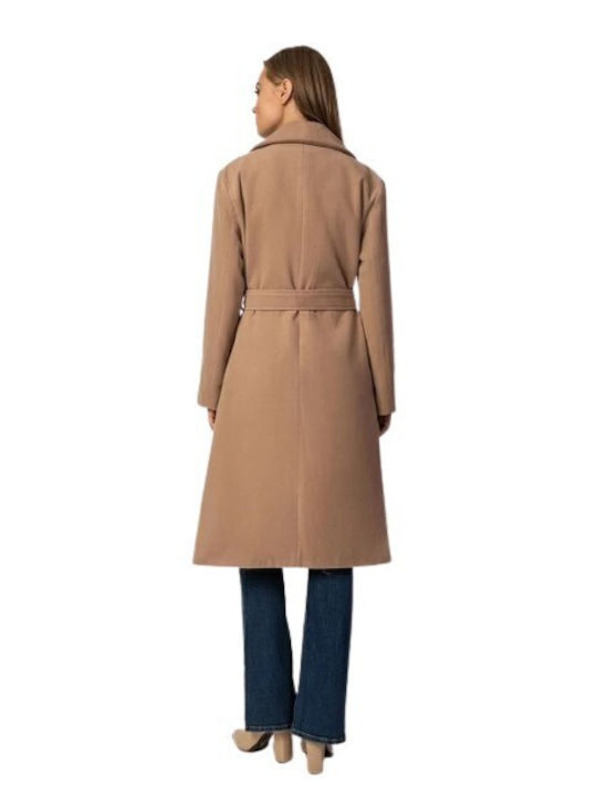 Women's Midi Coat with Buttons Beige