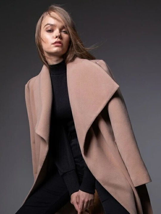 Women's Midi Coat with Buttons Beige