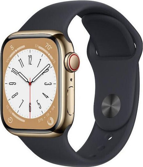 Apple Watch Series 8 Cellular Stainless Steel 45mm Waterproof with eSIM and Heart Rate Monitor (Graphite with Midnight Sport Band)