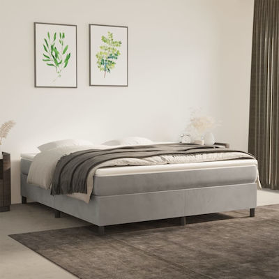 Bed Base Queen Size made of Wood Light Grey 160x200x35cm