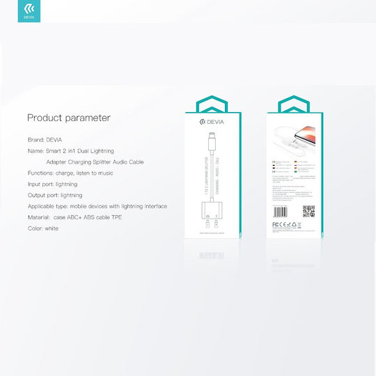 Devia Convertor Lightning masculin în Lightning 2x femelă Alb 1buc (313103)
