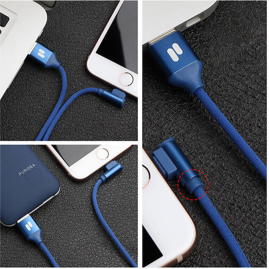 Puridea L23 Angle (90°) / Braided USB 2.0 Cable USB-C male - USB-A Μπλε 1m