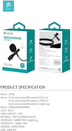 Devia Smart Δυναμικό Mikrofon Πέτου, Clip On für Handy
