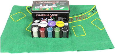 Set 200 Numbered Poker Chips in Metallic Box with 2 Decks and Felt