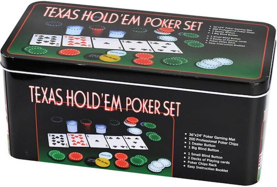 Verk Group Set 200 Numbered Poker Chips in Metallic Box with 2 Decks and Felt