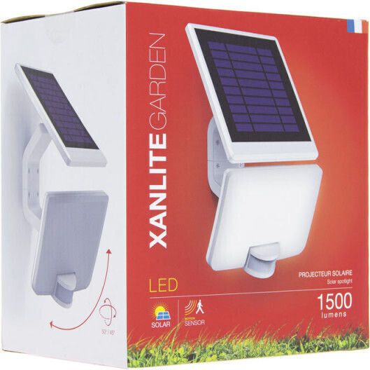 Xanlite Wall Mounted Solar Light 1500lm Natural White 4000K with Motion Sensor and Photocell IP54 17.8cmx14cmx29cmcm