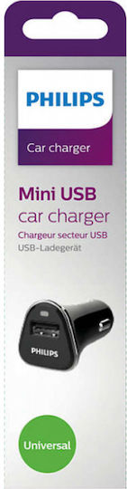Philips Car Charger 2.1A with one Port: 1xUSB with Cable mini-USB Black Color
