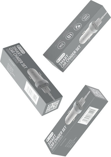 Devia Car Charger 1A with Ports: 2xUSB with Cable Lightning White Color