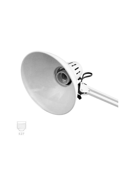 Fos me Office Lamp with Foldable Arm for Socket E27 and Clip in White Color