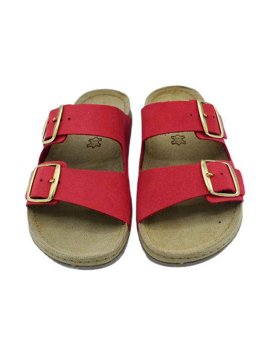 Sunnylife Sienna Leather Women's Flat Sandals Anatomic in Red Color