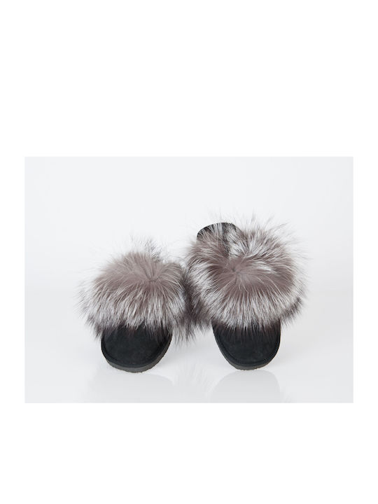 Mavrudis MRDline 4810187 Black Fur Slippers from Kastoria