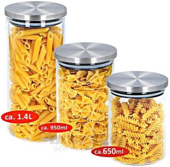 Alpina Appliances Set 3 Pieces General Use Glass Jars with Lid Transparent 3 Pieces