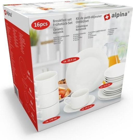 Alpina Appliances Σερβίτσιο Πιάτων από Πορσελάνη Λευκό 16τμχ