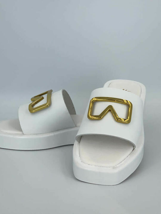 Leder Flache Sandalen für Damen Flatforms in Weiß Farbe
