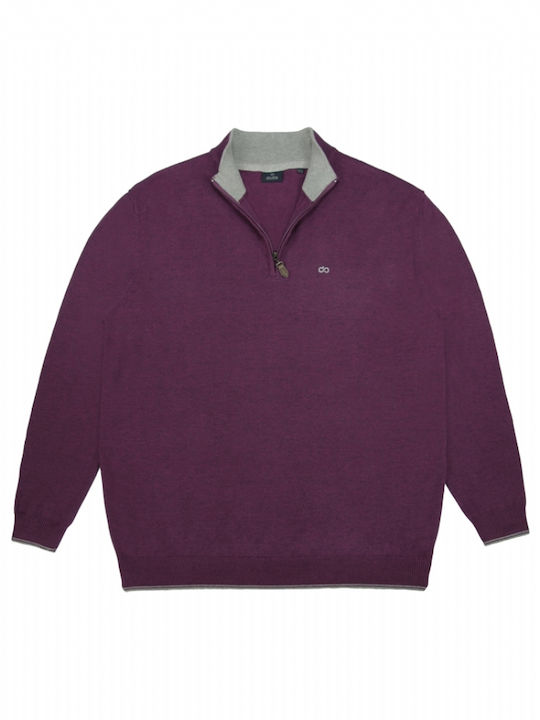 Double Men's Long Sleeve Sweater with Zipper Plum Melange