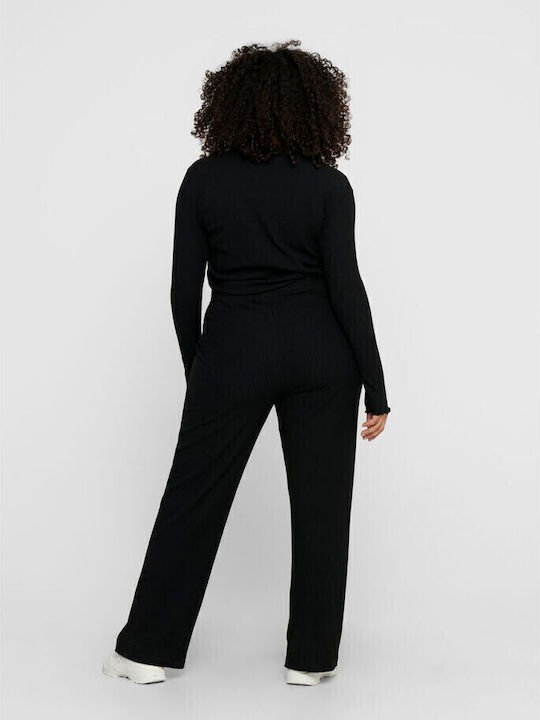 Curvy Damen Stoff Hose Schlag mit Gummizug in Lockere Passform Schwarz