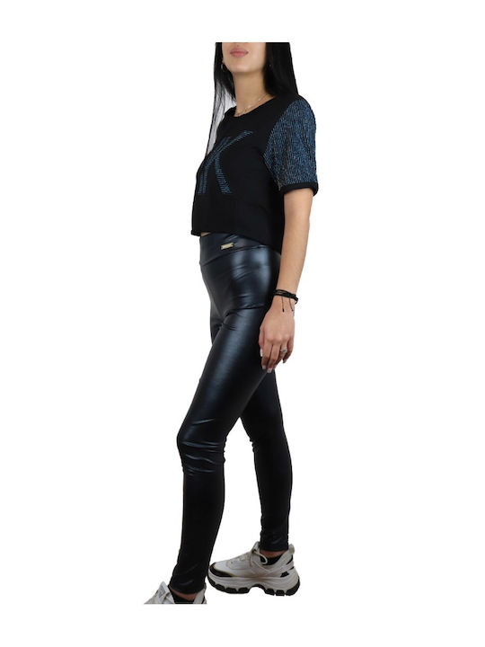 Women's Long Legging Shiny Navy Blue