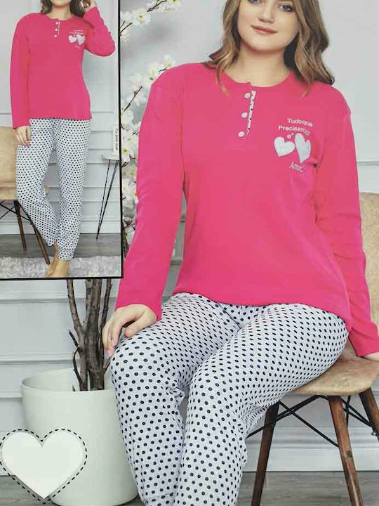 Fawn Winter Damen Pyjama-Set Baumwolle Fuchsie