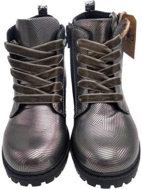 Lederne Kinderstiefel mit Reißverschluss Silber