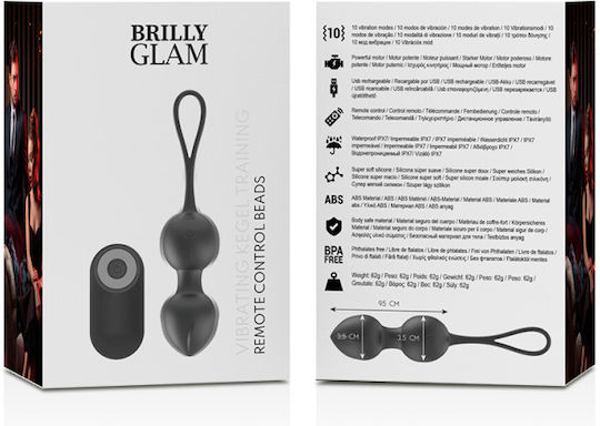 Brilly Glam Ασύρματες Κολπικές Μπάλες με Δόνηση Vibrating Kegel Training Remote Control Beads Black