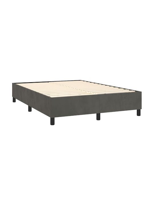 Double Upholstered Bed Base with Fabric Dark Gray for Mattress 140x200cm