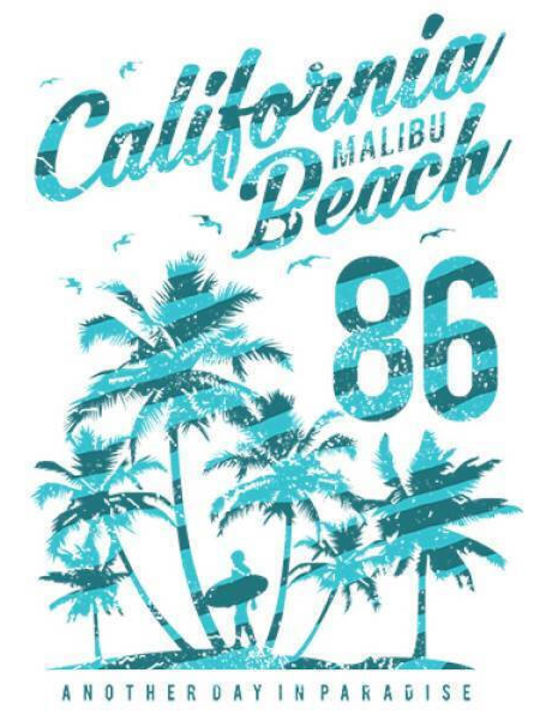 Takeposition California Malibu Beach T-shirt Bărbătesc cu Mânecă Scurtă Alb