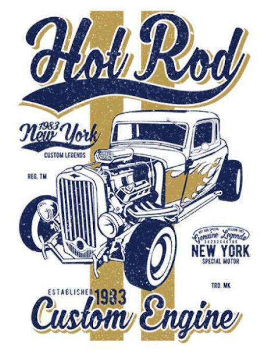 Takeposition Hotrod New York T-shirt Bărbătesc cu Mânecă Scurtă Alb