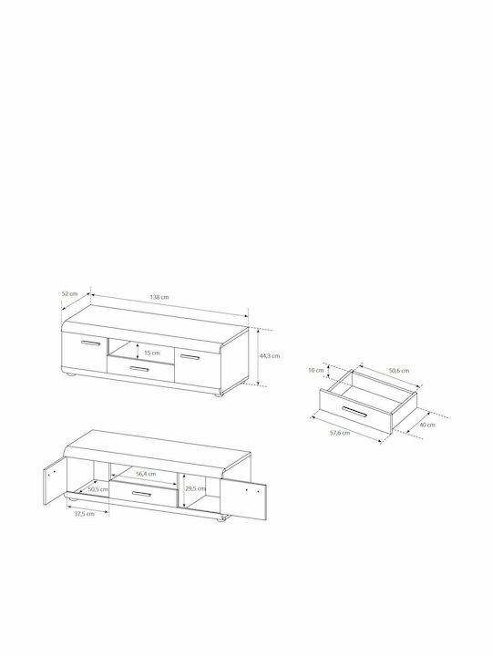 Wohnzimmer TV-Einheit Beige mit Vitrine & Beleuchtung L300xB54xH194cm