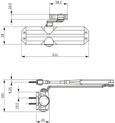 Gretsch-Unitas Mecanism de Reîntoarcere pentru Uși până la 110cm și 80kg Argint