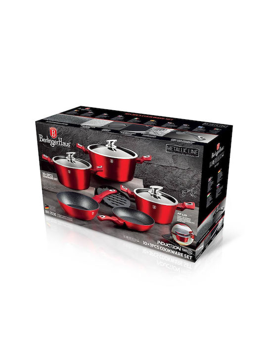Berlinger Haus Metallic Line Cookware Set from Aluminum Burgundy Collection with Non-stick Interior Coating 5 Pieces