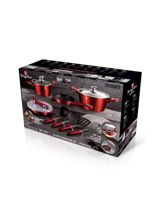 Berlinger Haus Metallic Line Cookware Set of Aluminum with Non-stick Coating Burgundy Collection 13pcs