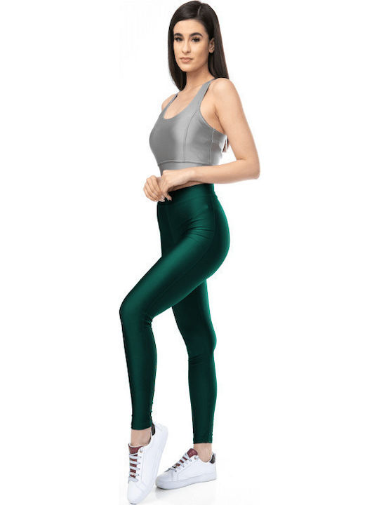 Women's Long Training Legging Shiny & High Waisted Dark Green