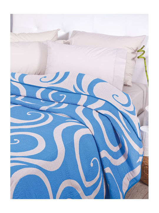 Palamaiki Curves Coverlet Queen Size from Cotton & Polyester Beige / Blue 220x260cm