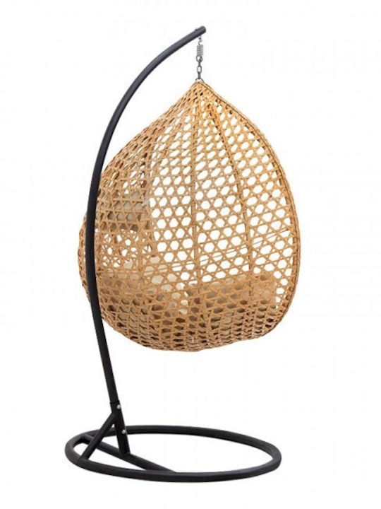 Morfeas Nest Swing with Stand and Pillow Natural Rattan 107x107x120cm