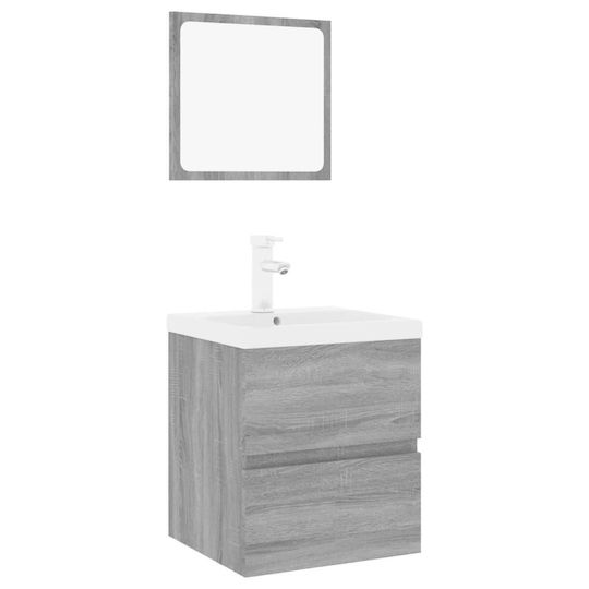vidaXL Blat cu Lavoar & Oglindă L41xW38.5xH45cm Gri Sonoma