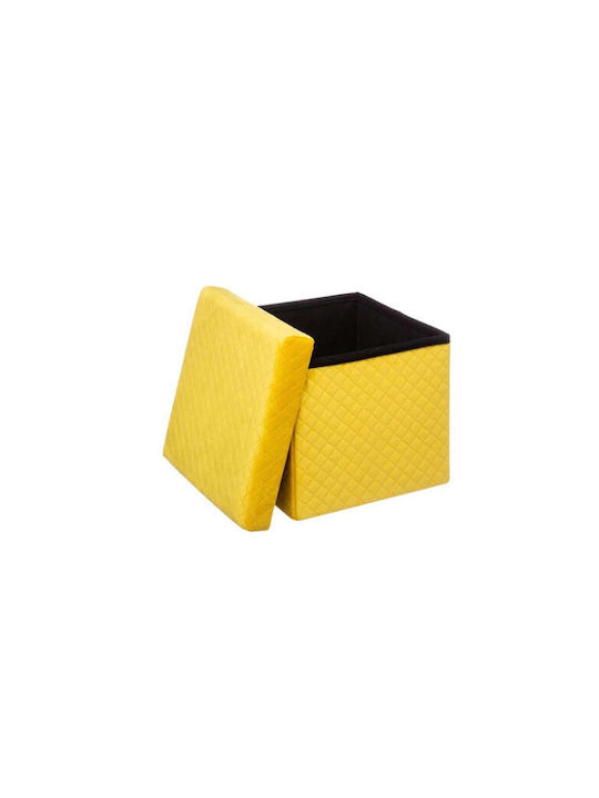 Stool For Living Room With Storage Space Upholstered with Velvet Yellow 31x31x30cm